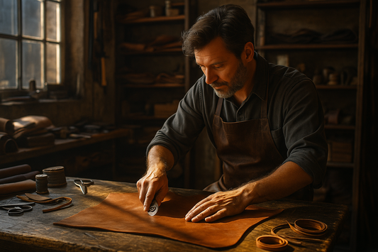 Un artisan travaillant le cuir dans son atelier