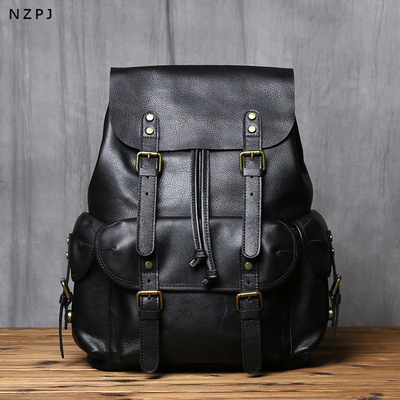 Sac à dos cuir homme "LEATHER BLACK"