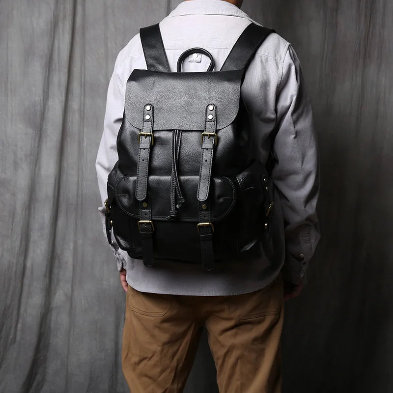 Sac à dos cuir homme "LEATHER BLACK"